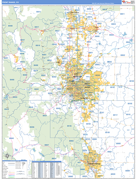 Front Range Metro Area Wall Map Basic Style